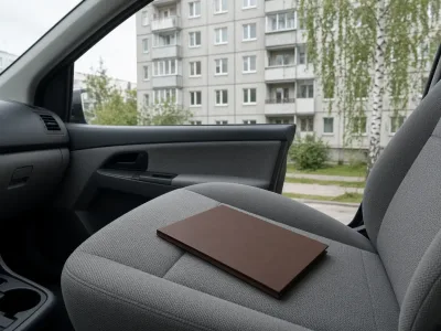 Ключ на водительском сиденье автомобиля с открытой дверью